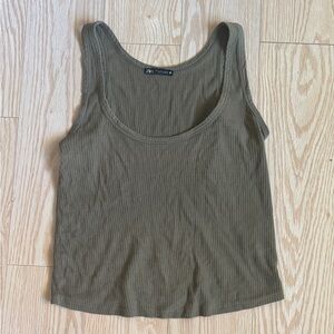 Zara Green Sleeveless Crop Tank Top